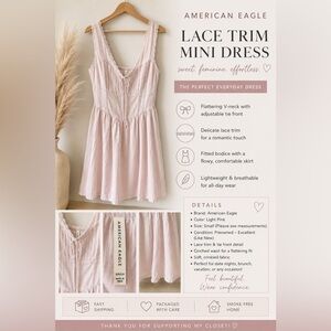 American Eagle Outfitters Lace Trim Mini Dress — Light Pink